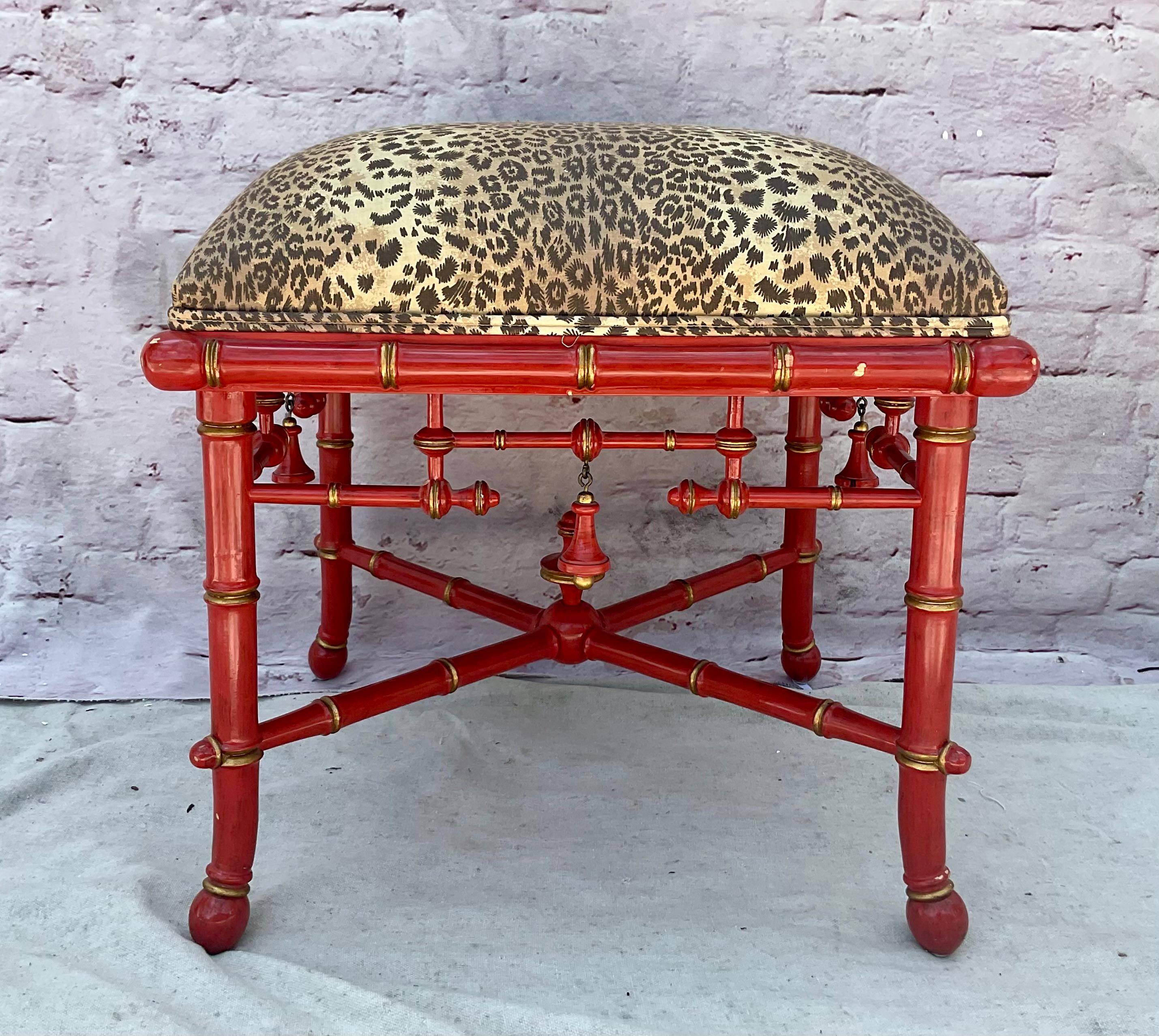 American Chinoiserie Lacquered Faux Bamboo Foot Stool by Baker Furniture