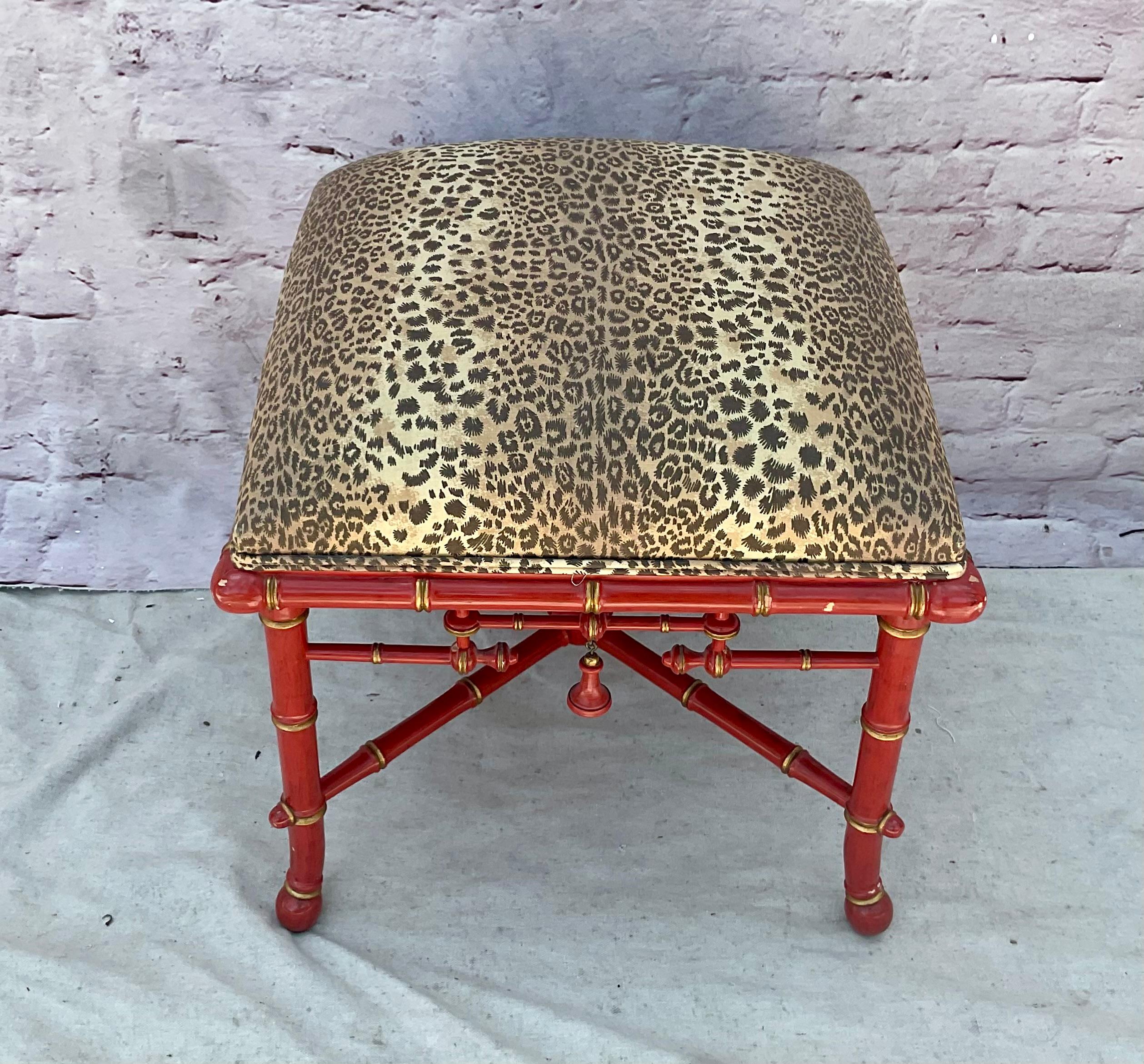 Chinoiserie Lacquered Faux Bamboo Foot Stool by Baker Furniture In Good Condition In Bradenton, FL