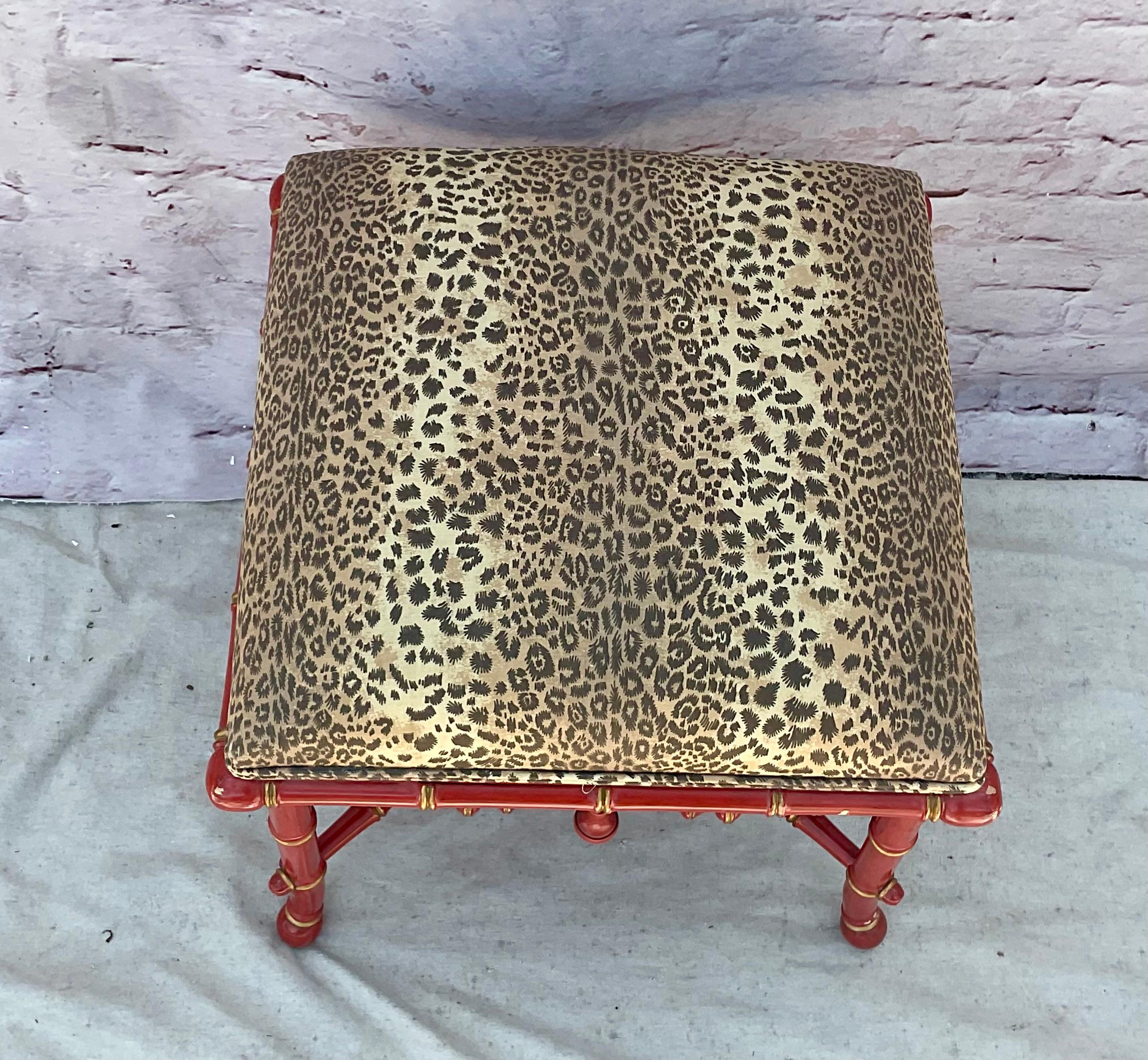 20th Century Chinoiserie Lacquered Faux Bamboo Foot Stool by Baker Furniture