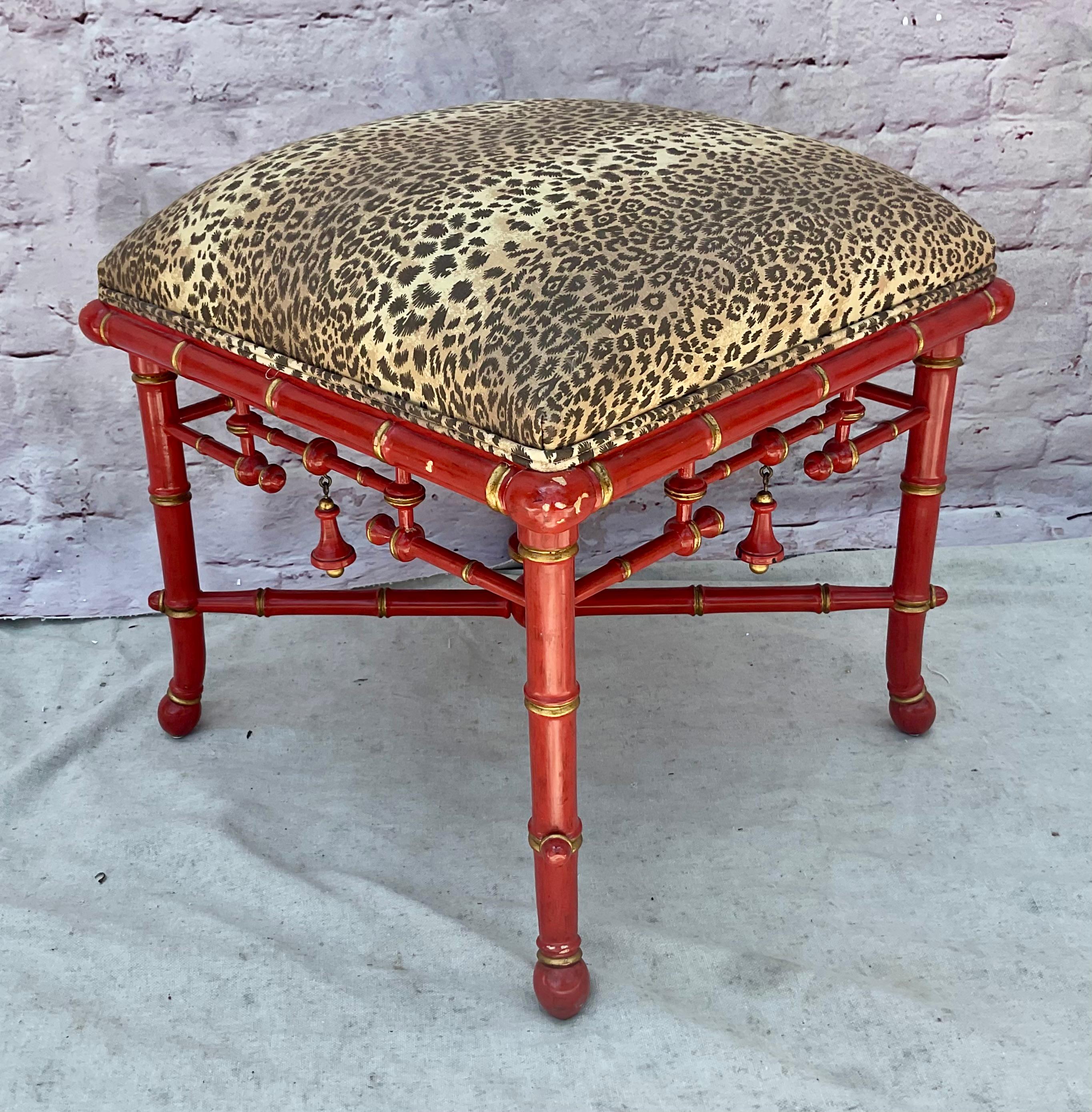 Chinoiserie Lacquered Faux Bamboo Foot Stool by Baker Furniture 2