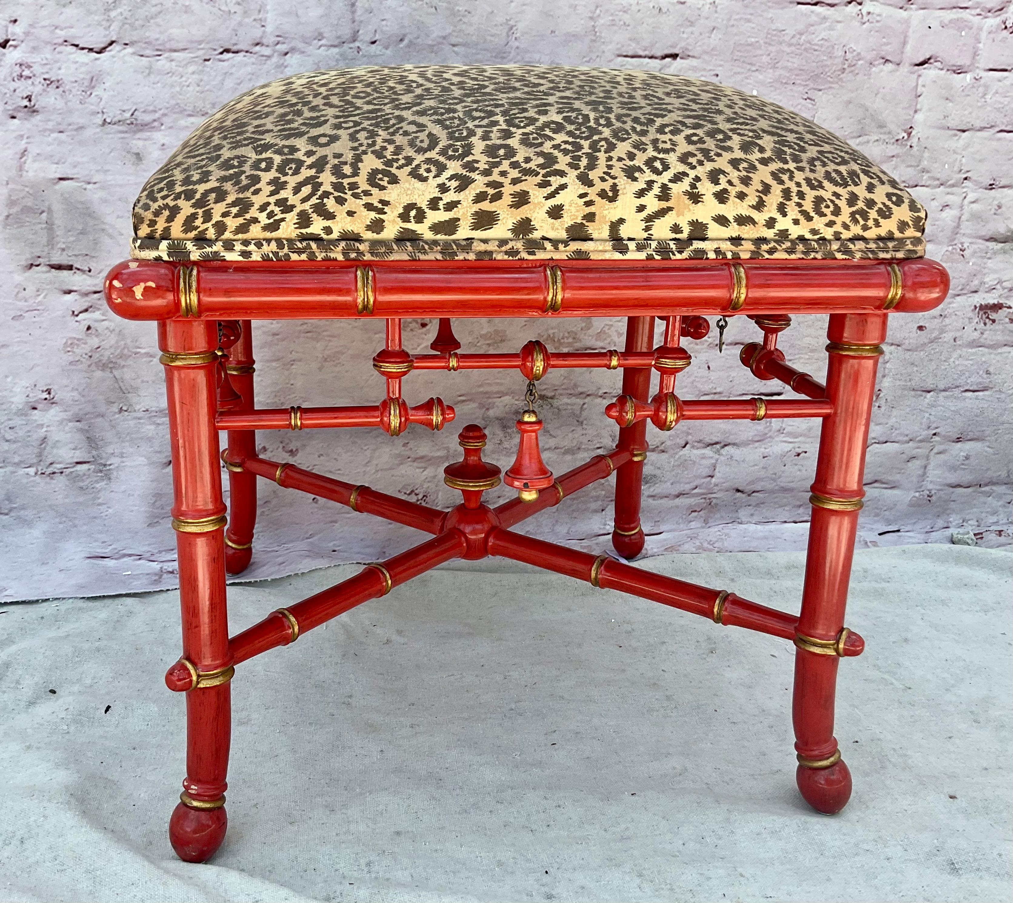 Chinoiserie Lacquered Faux Bamboo Foot Stool by Baker Furniture 3