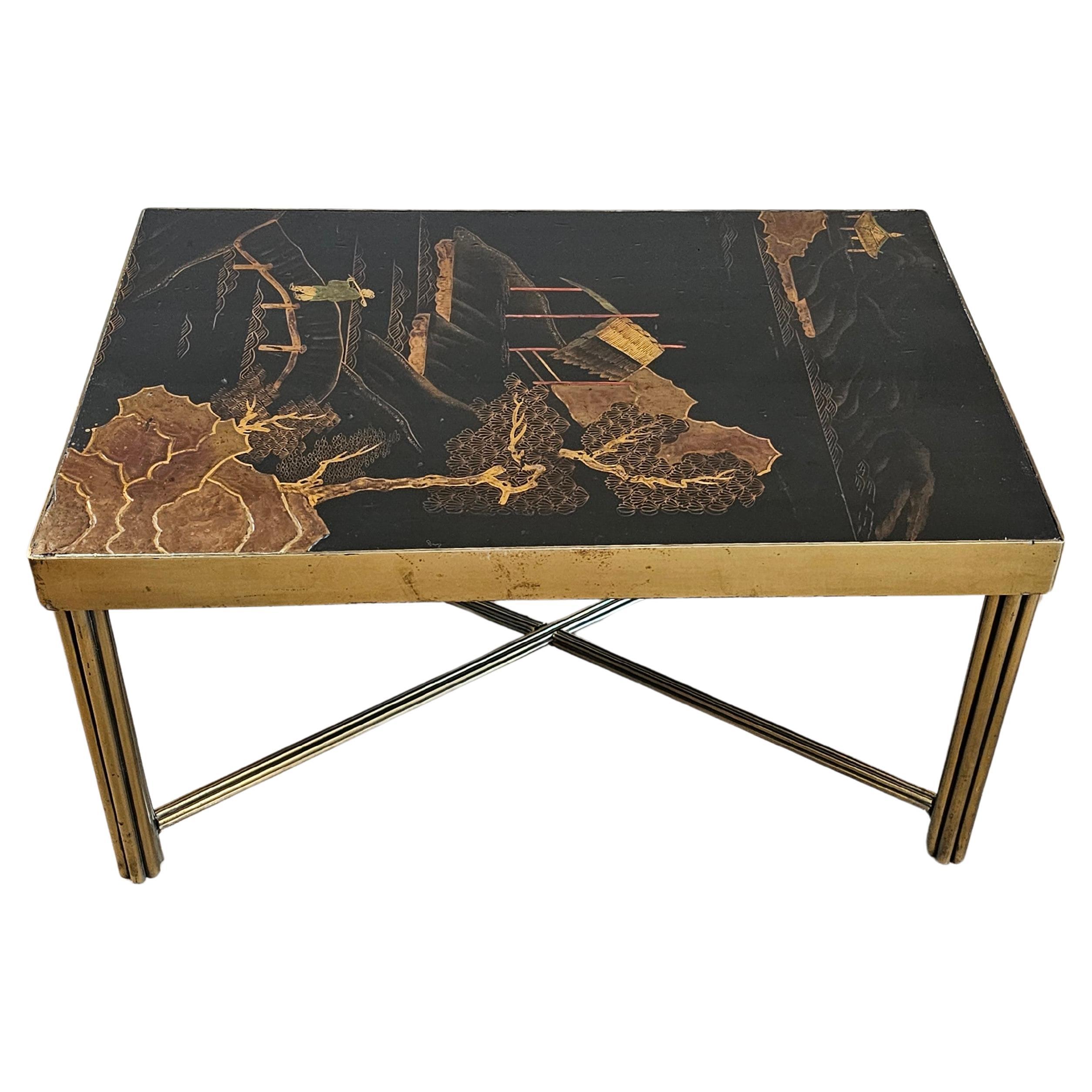 Chinoiserie Couchtisch aus vergoldetem Metall im Jansen-Stil