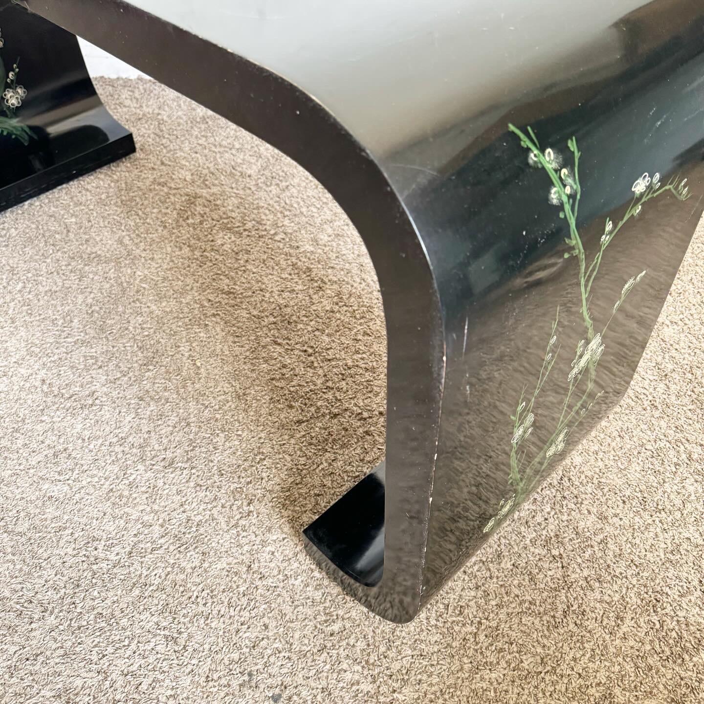 Chinoiserie Lacquered Hand Painted Waterfall Console Table Karl Springer Style For Sale 5
