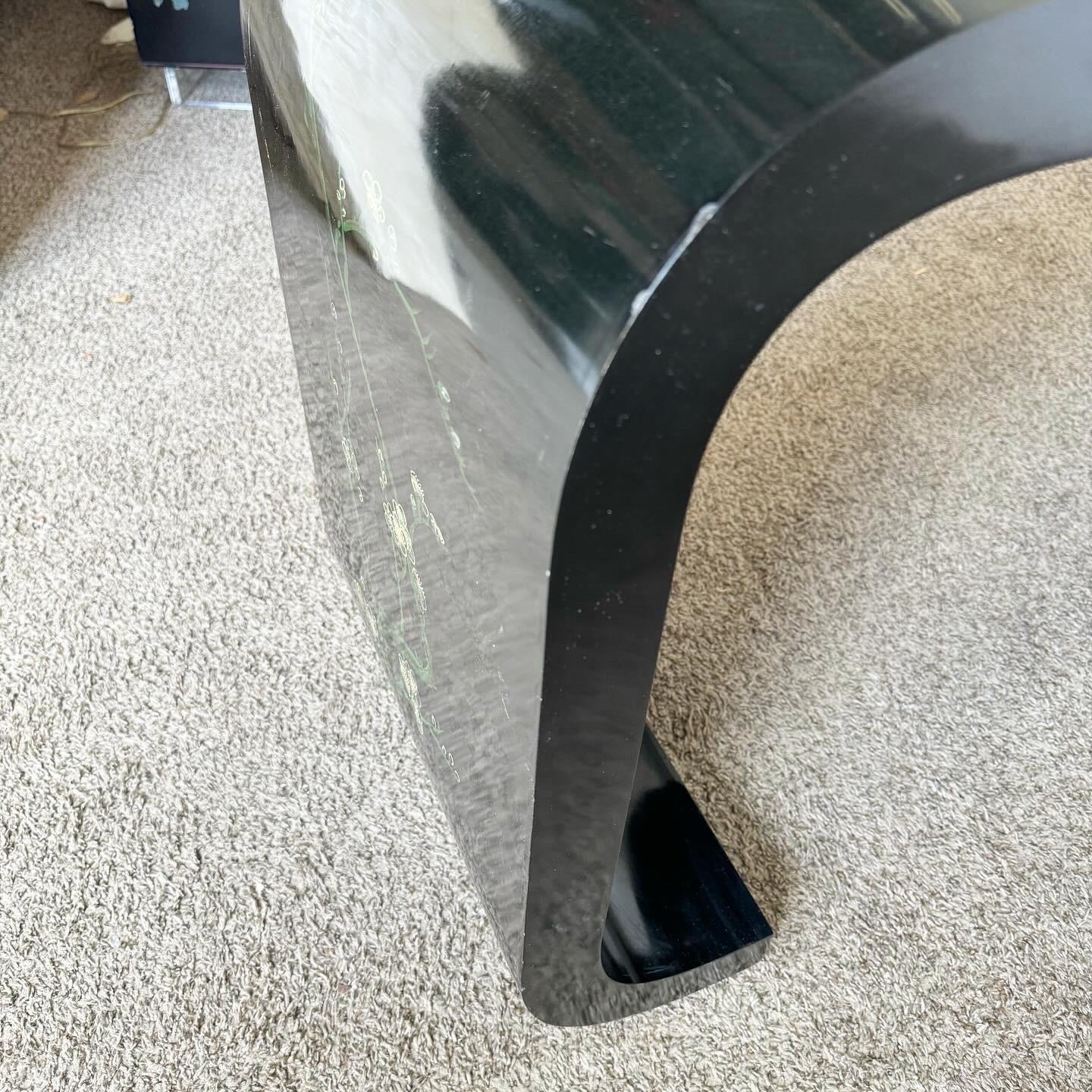 Chinoiserie Lacquered Hand Painted Waterfall Console Table Karl Springer Style In Good Condition For Sale In Delray Beach, FL