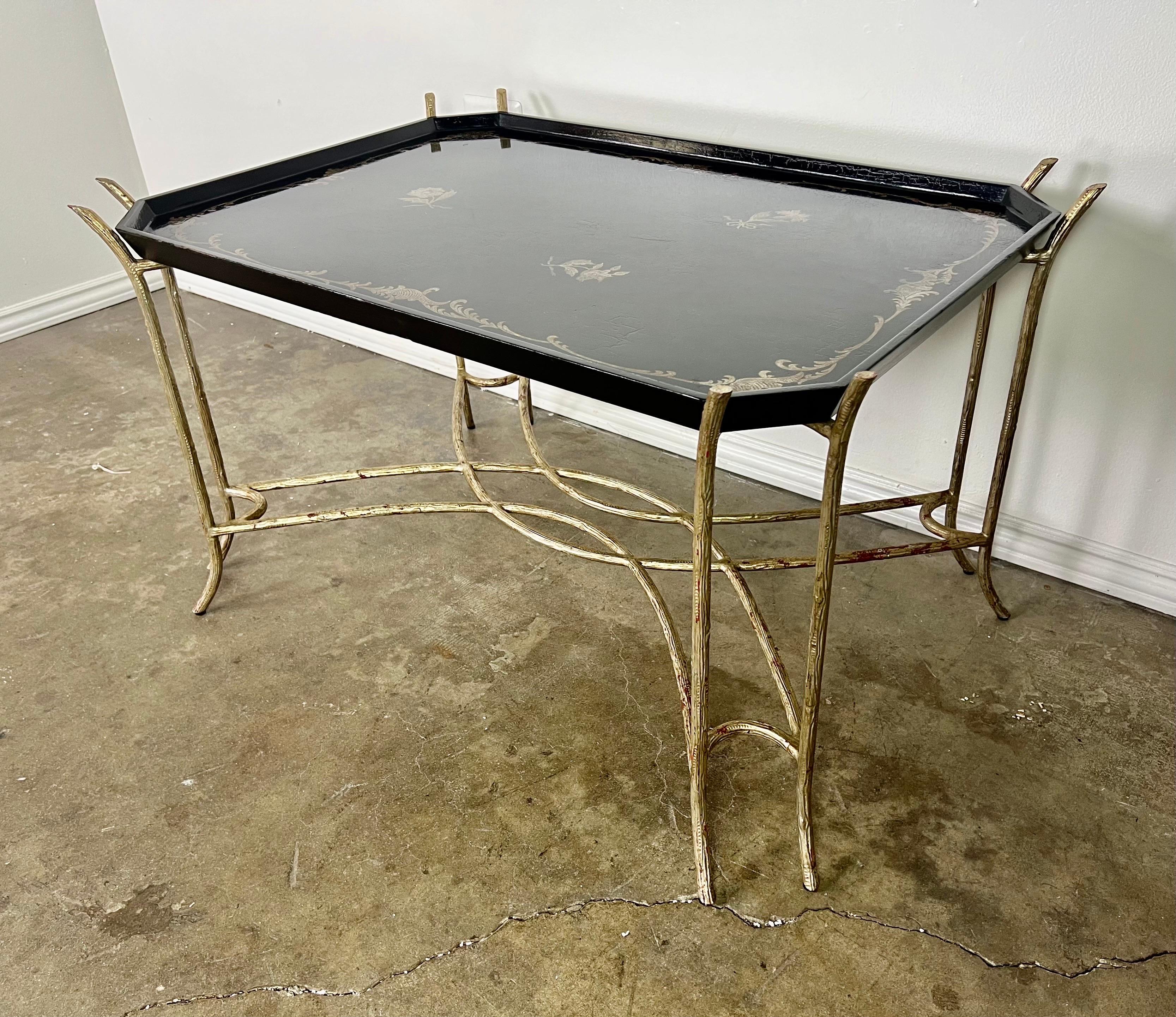 Chinoiserie Lacquered Tea Table on Metal Base by Ebanista For Sale 11