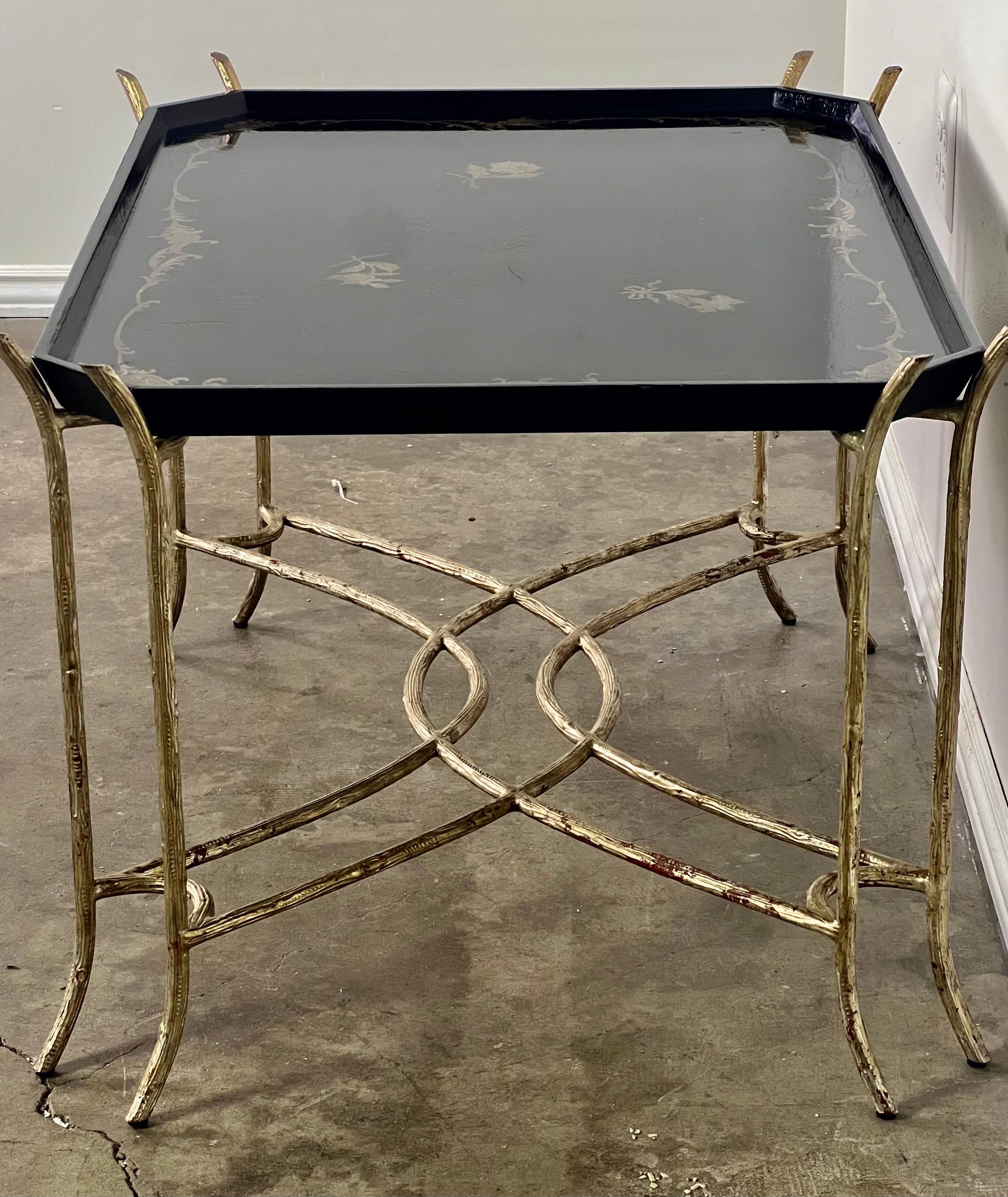 Chinoiserie Lacquered Tea Table on Metal Base by Ebanista For Sale 3
