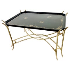 Table à thé laquée style chinoiseries sur base en métal par Ebanista
