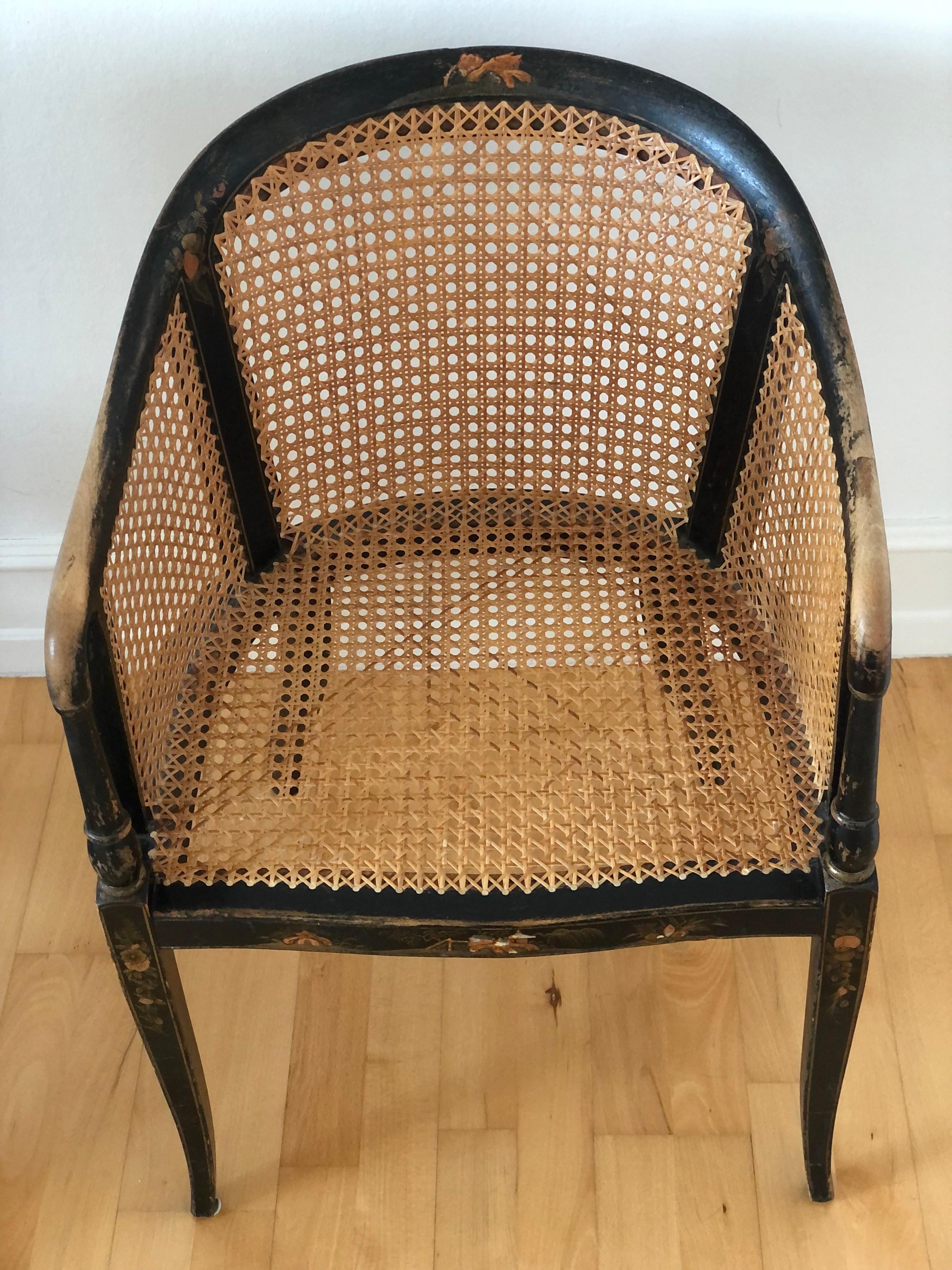 Chinoiserie Lacquered Tub Chair with Cane United KIngdom 1920s For Sale 2