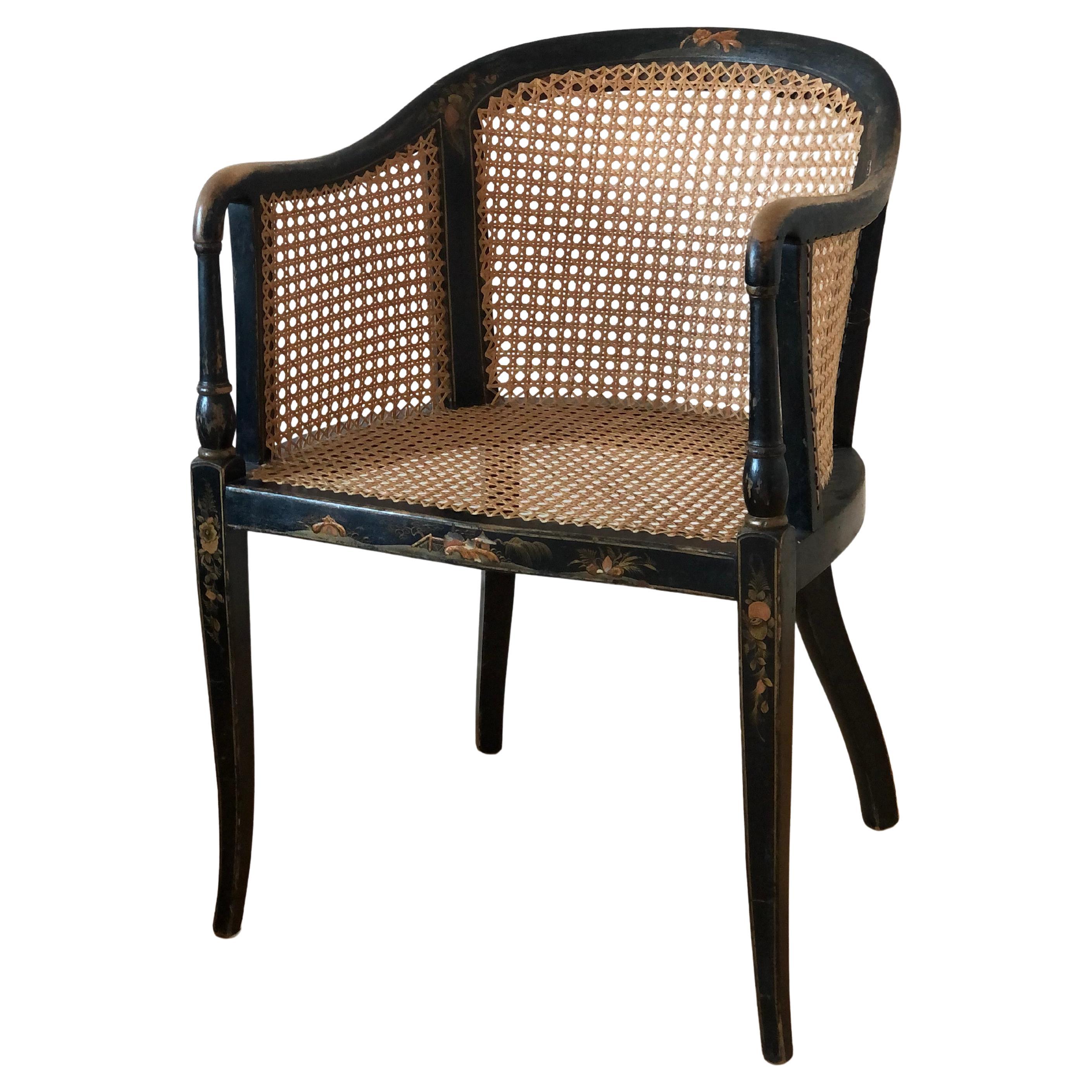 Chinoiserie Lacquered Tub Chair with Cane United KIngdom 1920s