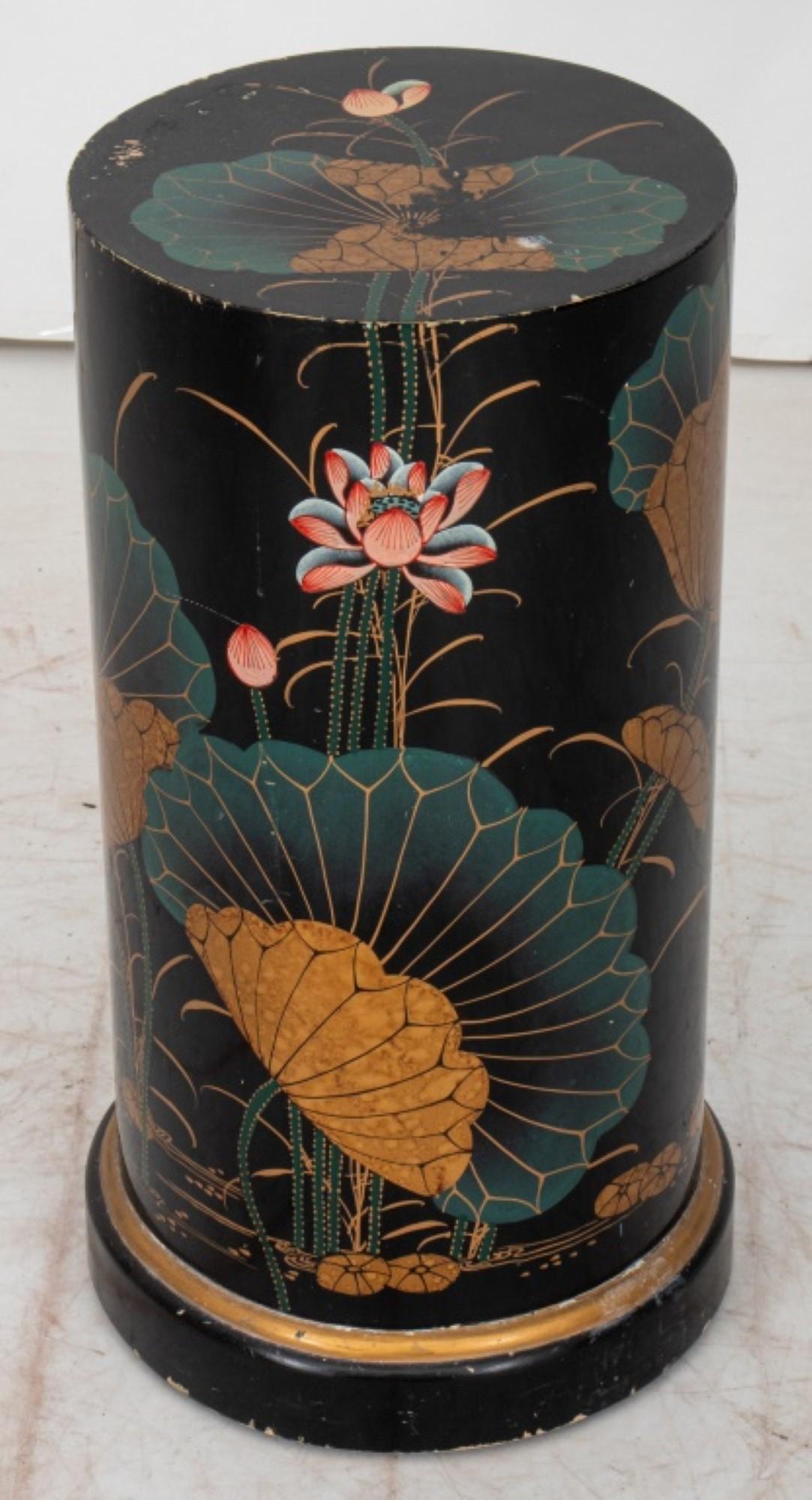Chinoiserie lacquered wood column pedestal with a birds and water lilies motif.

Dealer: S138XX