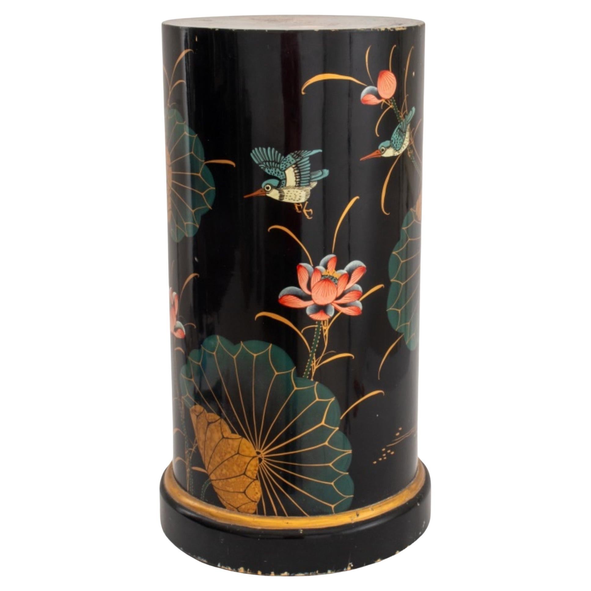 Chinoiserie Lacquered Wood Column Pedestal