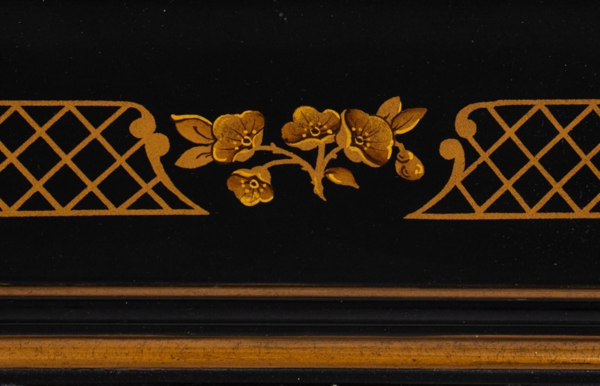 European Chinoiserie Lacquered Wood Tray on Bamboo Stand For Sale