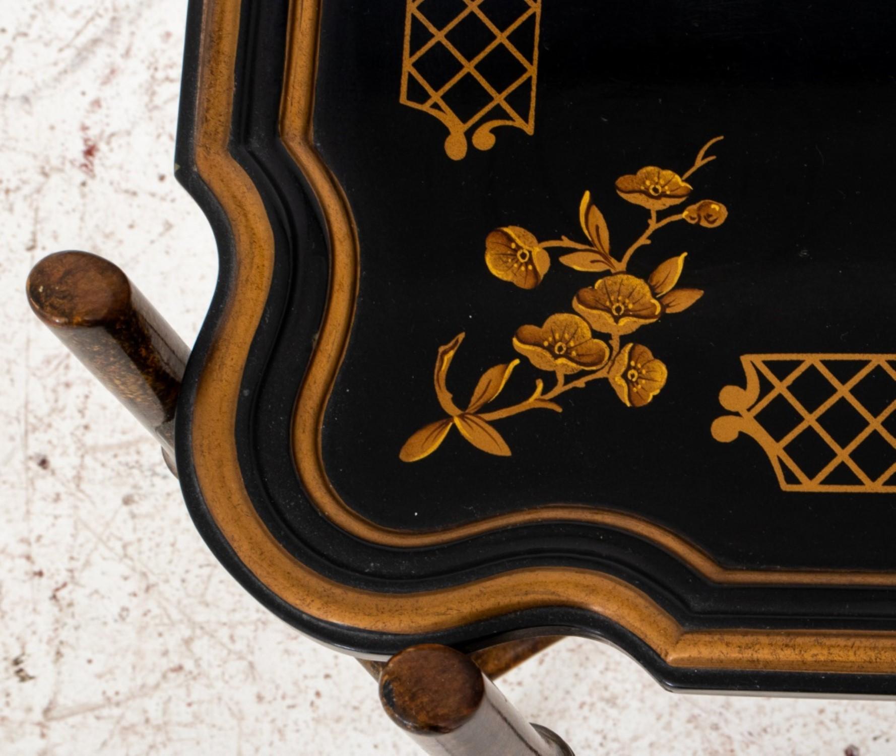 Chinoiserie Lacquered Wood Tray on Bamboo Stand For Sale 4