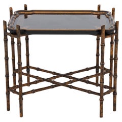 Vintage Chinoiserie Lacquered Wood Tray on Bamboo Stand