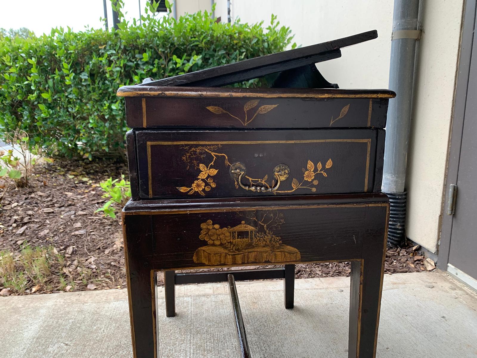 20th Century Chinoiserie Lacquered Writing Box on Stand