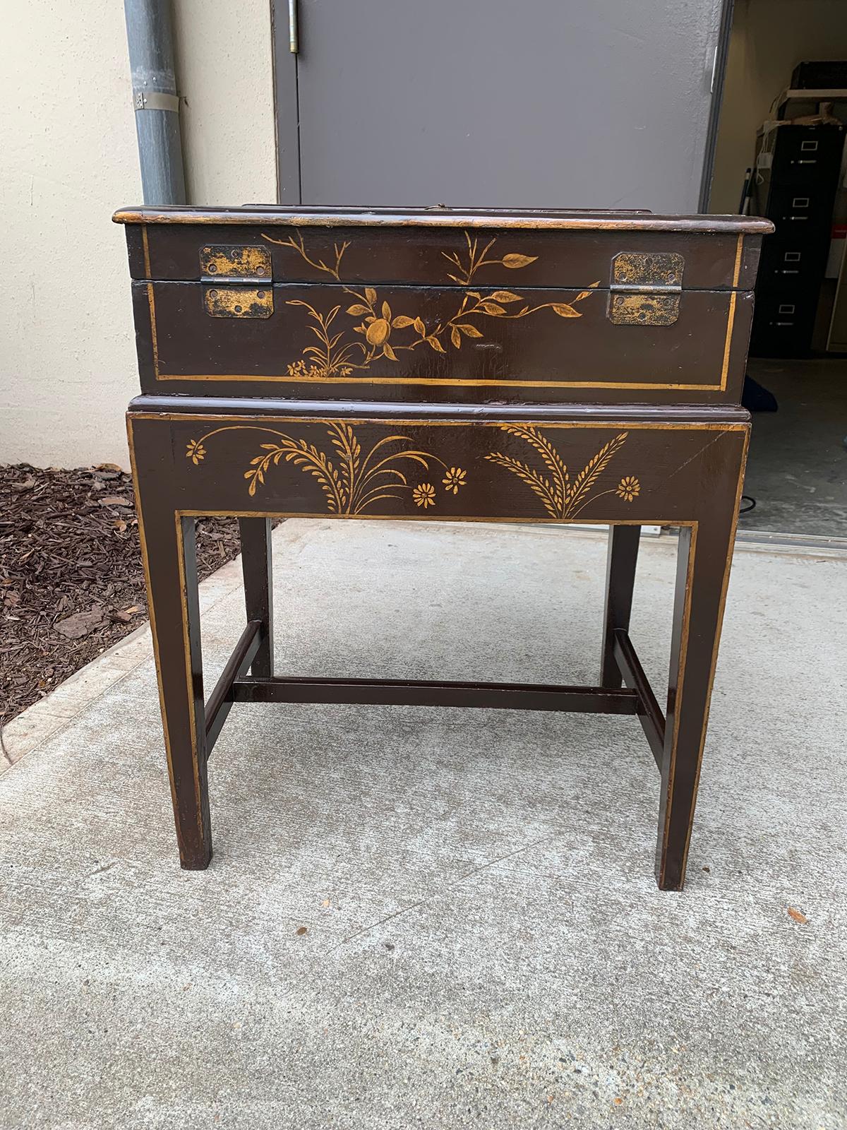 Chinoiserie Lacquered Writing Box on Stand 1