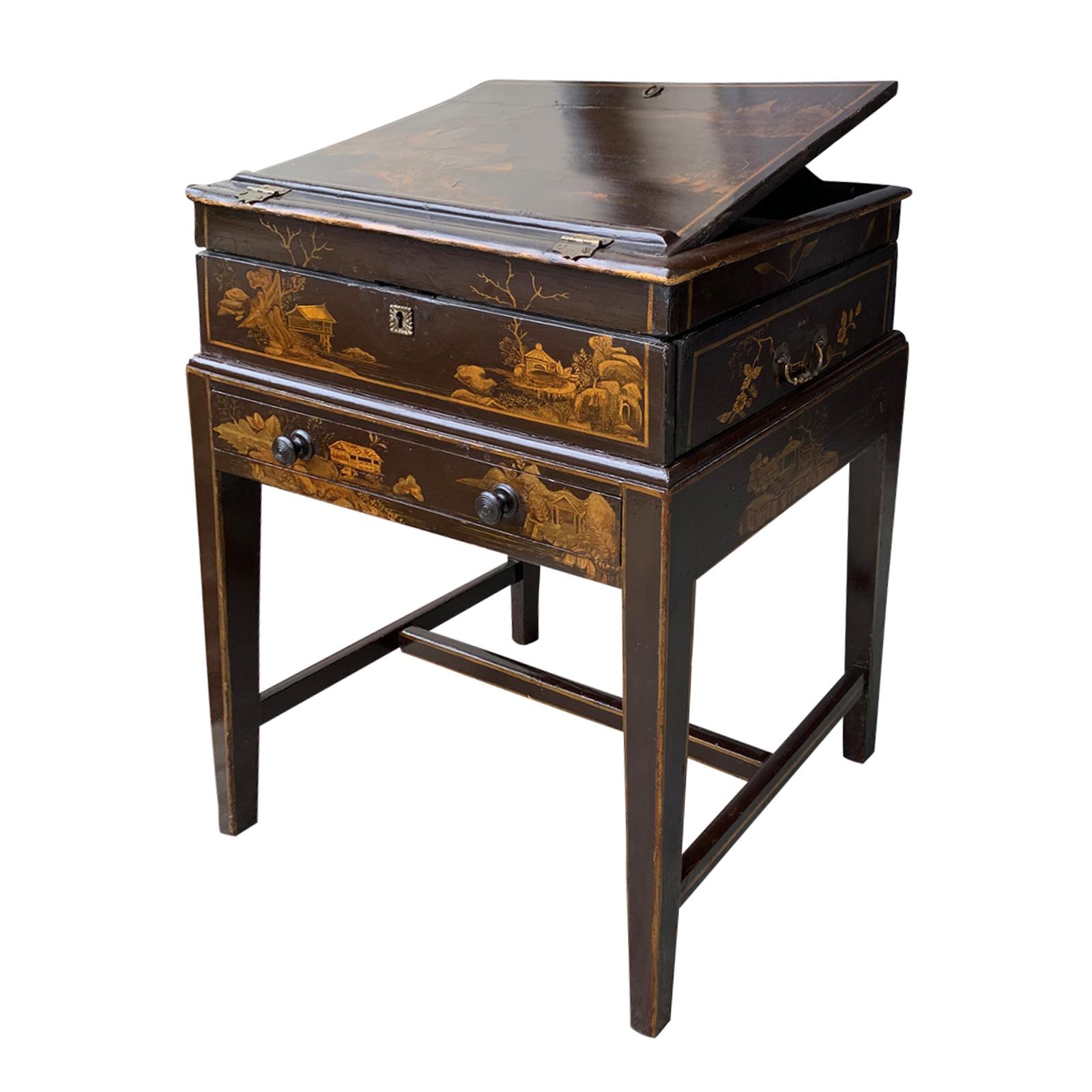 Chinoiserie Lacquered Writing Box on Stand