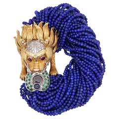 Vintage Chinoiserie Lapis Bracelet In 18Kt Gold With 2.17 Ctw Diamonds Emeralds & Rubies