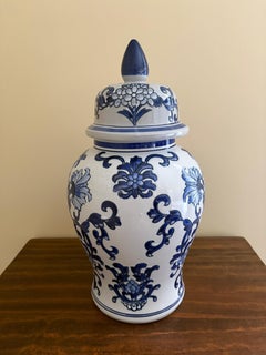Chinoiserie Large Blue and White Porcelain Ginger Jar