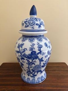Chinoiserie Large Blue and White Porcelain Ginger Jar