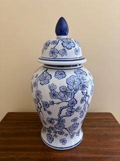 Chinoiserie Large Blue and White Porcelain Ginger Jar