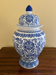 Chinoiserie Large Blue and White Porcelain Ginger Jar