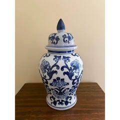 Chinoiserie Large Blue and White Porcelain Ginger Jar