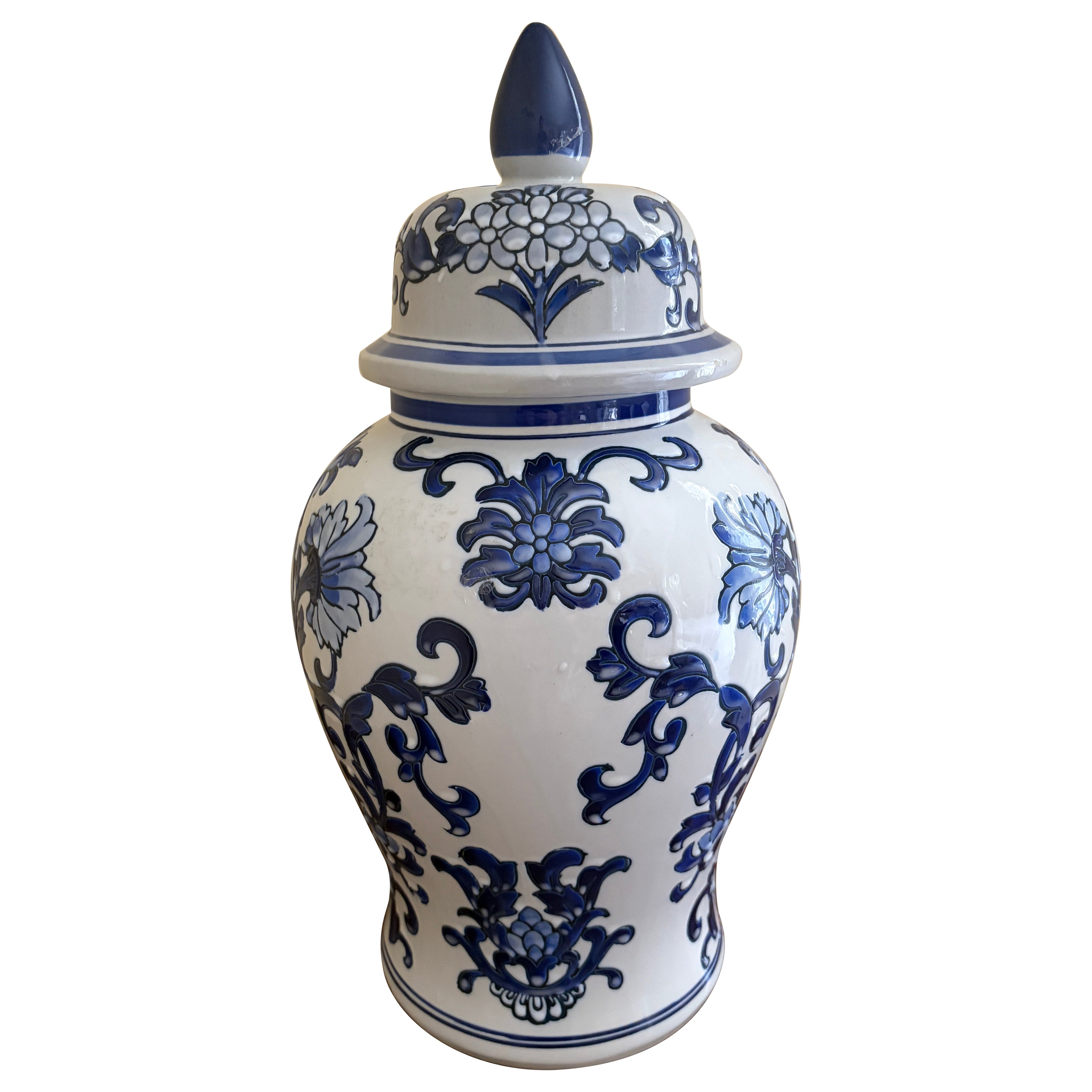 Chinoiserie Großes blau-weißes Porzellan-Ingwer-Glas im Angebot