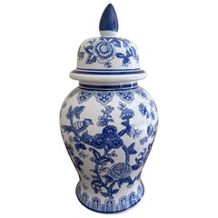 Chinoiserie Large Blue and White Porcelain Ginger Jar
