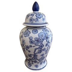 Chinoiserie Large Blue and White Porcelain Ginger Jar