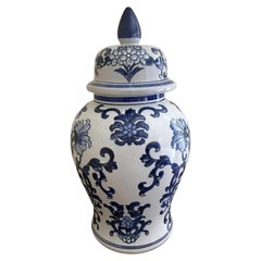 Chinoiserie Large Blue and White Porcelain Ginger Jar