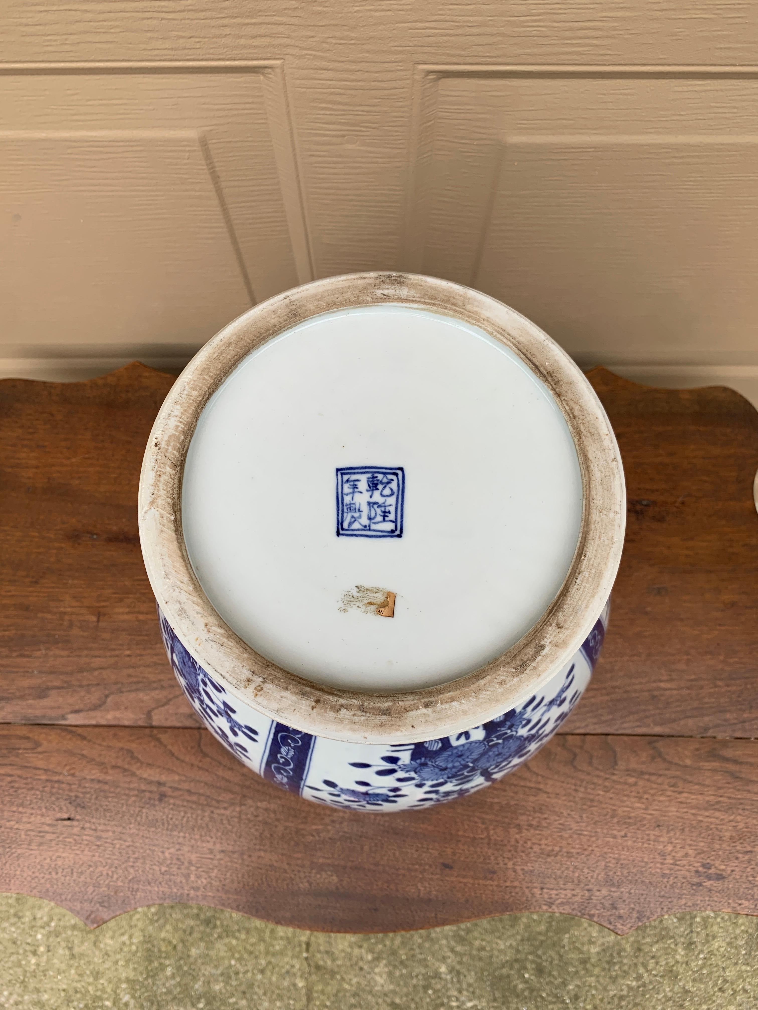Chinoiserie Large Blue and White Porcelain Ginger Jars, Pair 9