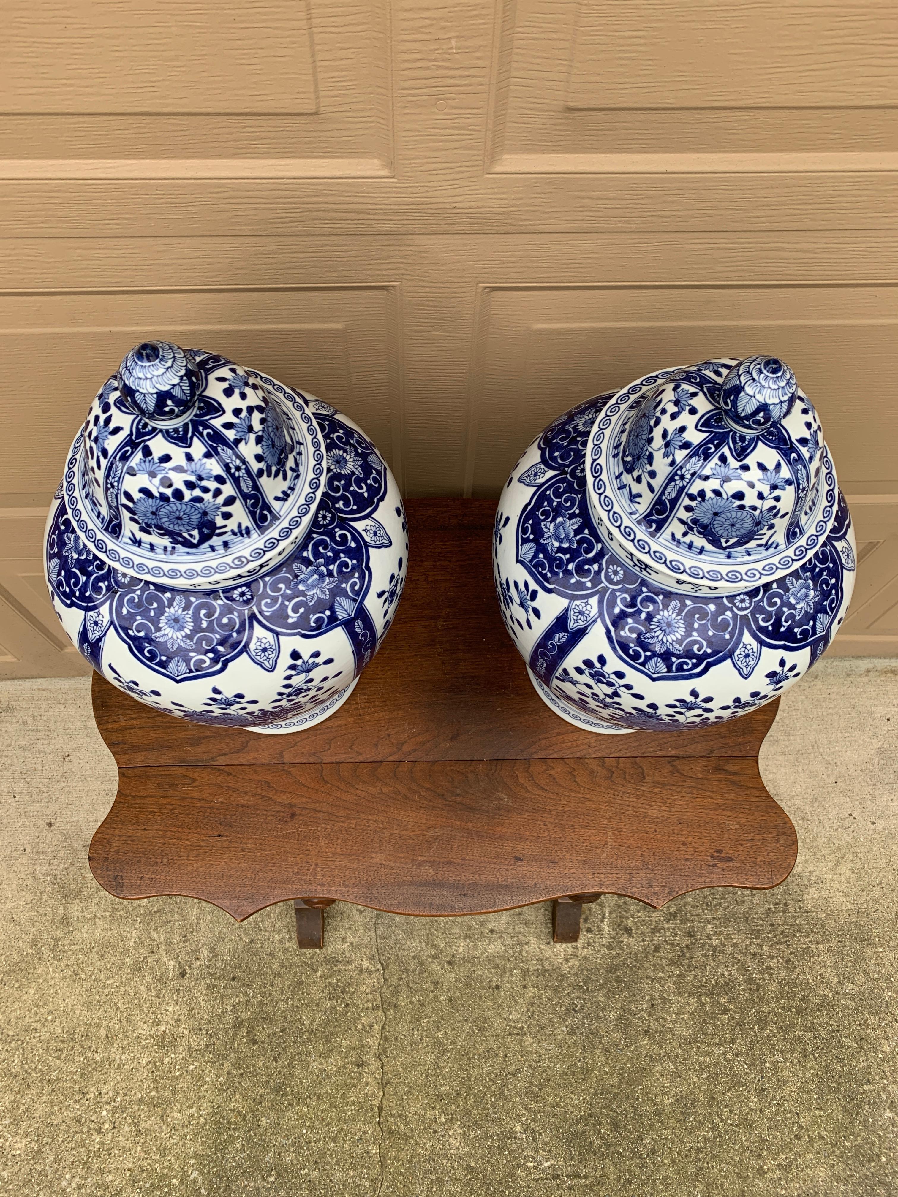 20th Century Chinoiserie Large Blue and White Porcelain Ginger Jars, Pair