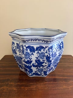 Chinoiserie Large Blue and White Porcelain Planter