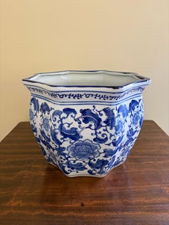 Chinoiserie Large Blue and White Porcelain Planter