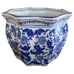 Chinoiserie Large Blue and White Porcelain Planter