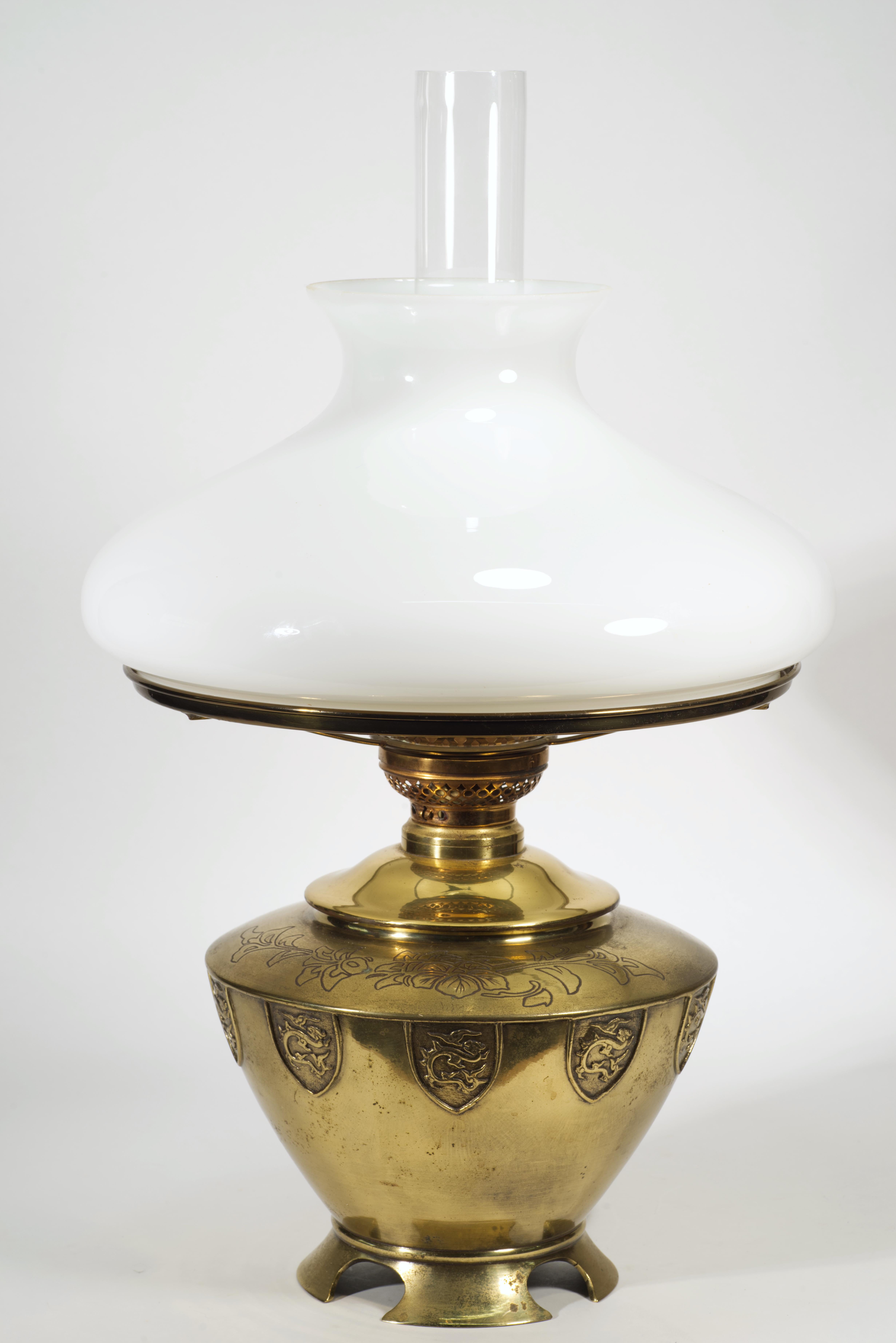 Chinoiserie Large Bronze Electrified Oil Urn Table Lamp, Dragons & Flowers Decor For Sale 6