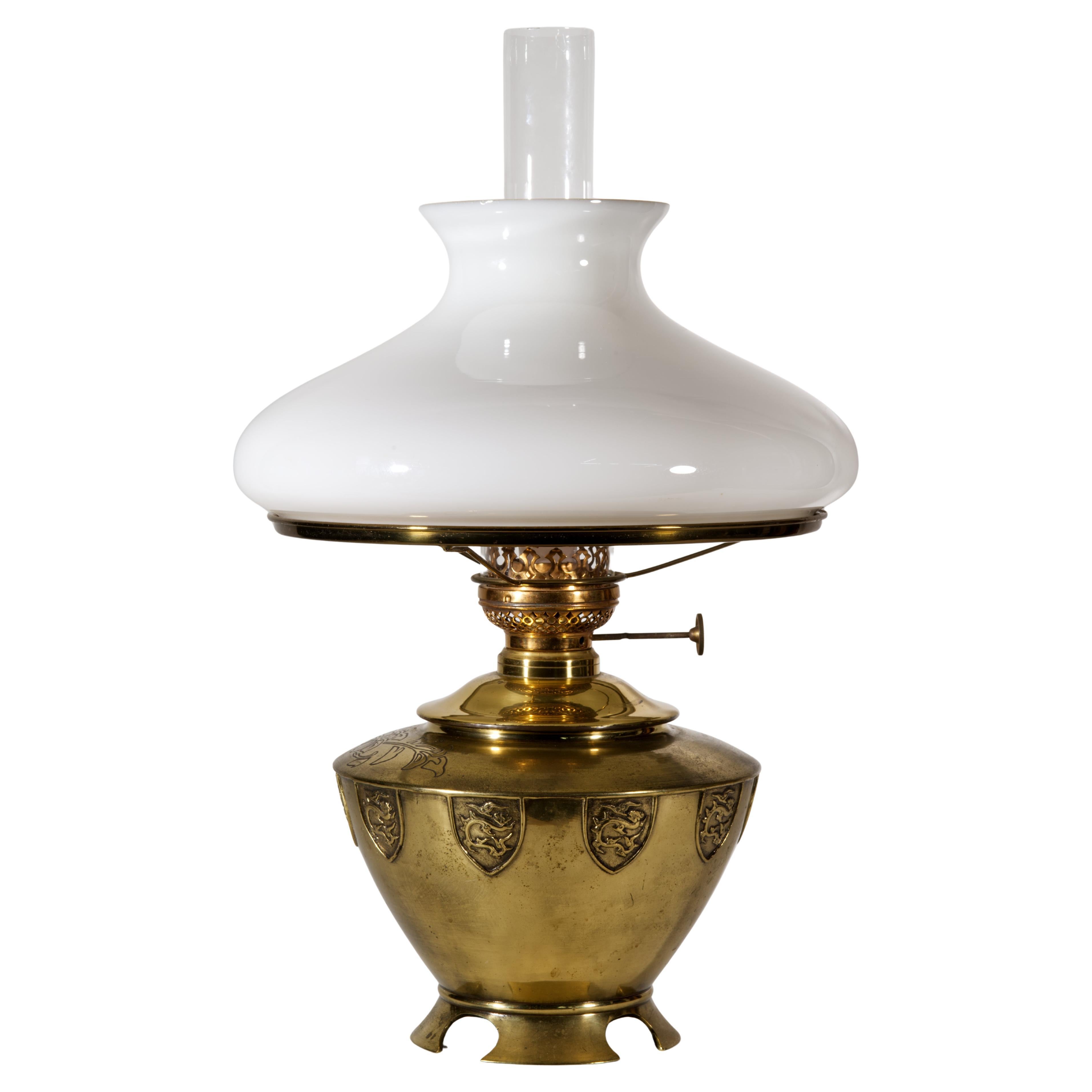 Chinoiserie Large Bronze Electrified Oil Urn Table Lamp, Dragons & Flowers Decor