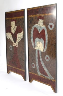 Chinoiserie Large Scale 72x32 Lacquered Panels Maitland Smith Mid Century Modern