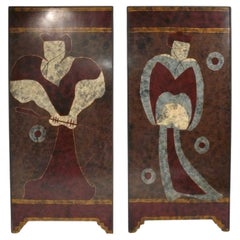 Chinoiserie Large Scale 72x32 Lacquered Panels Maitland Smith Mid Century Modern