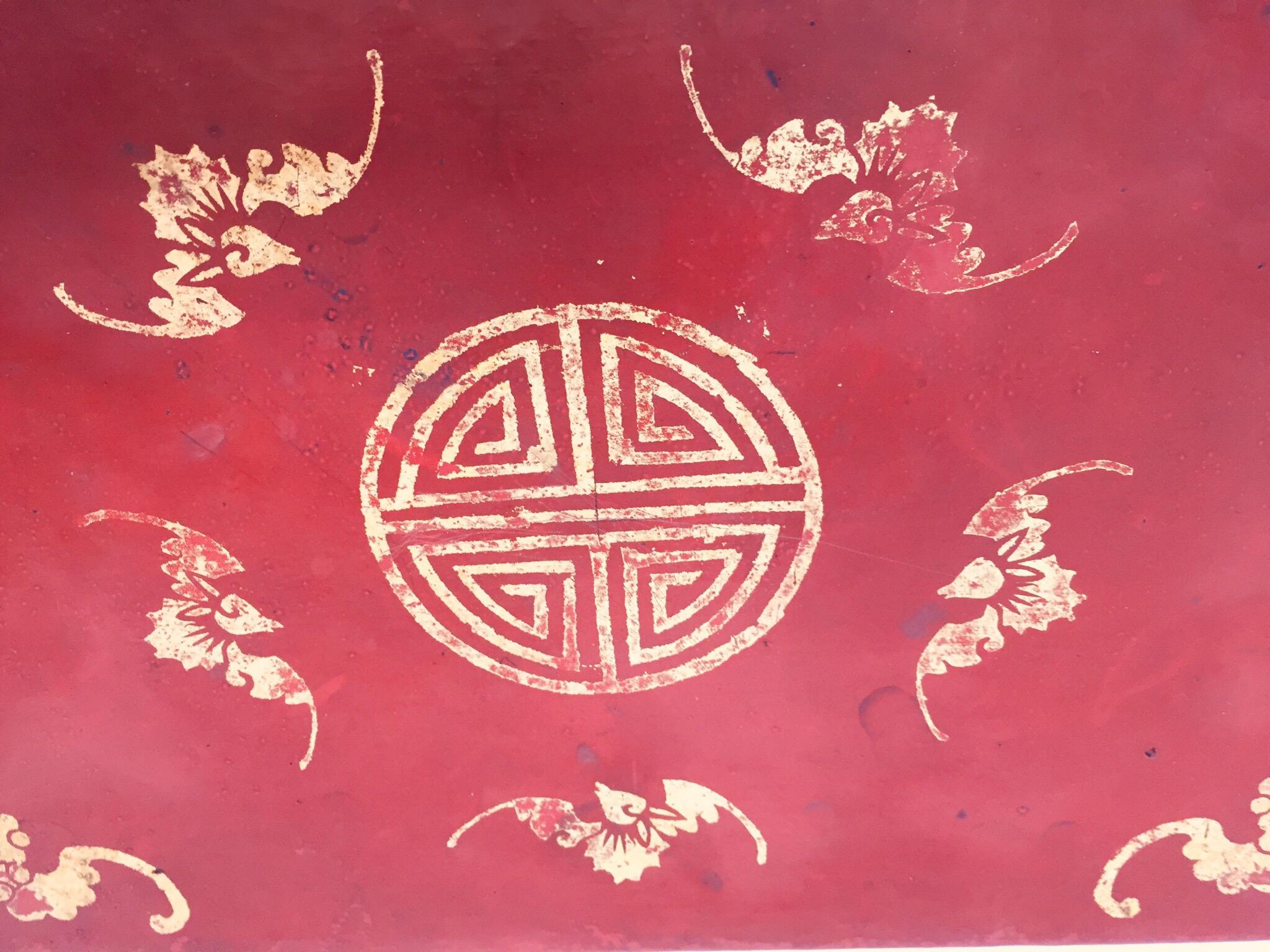 Chinoiserie Leather Red and Gilt Hand Painted Box 10