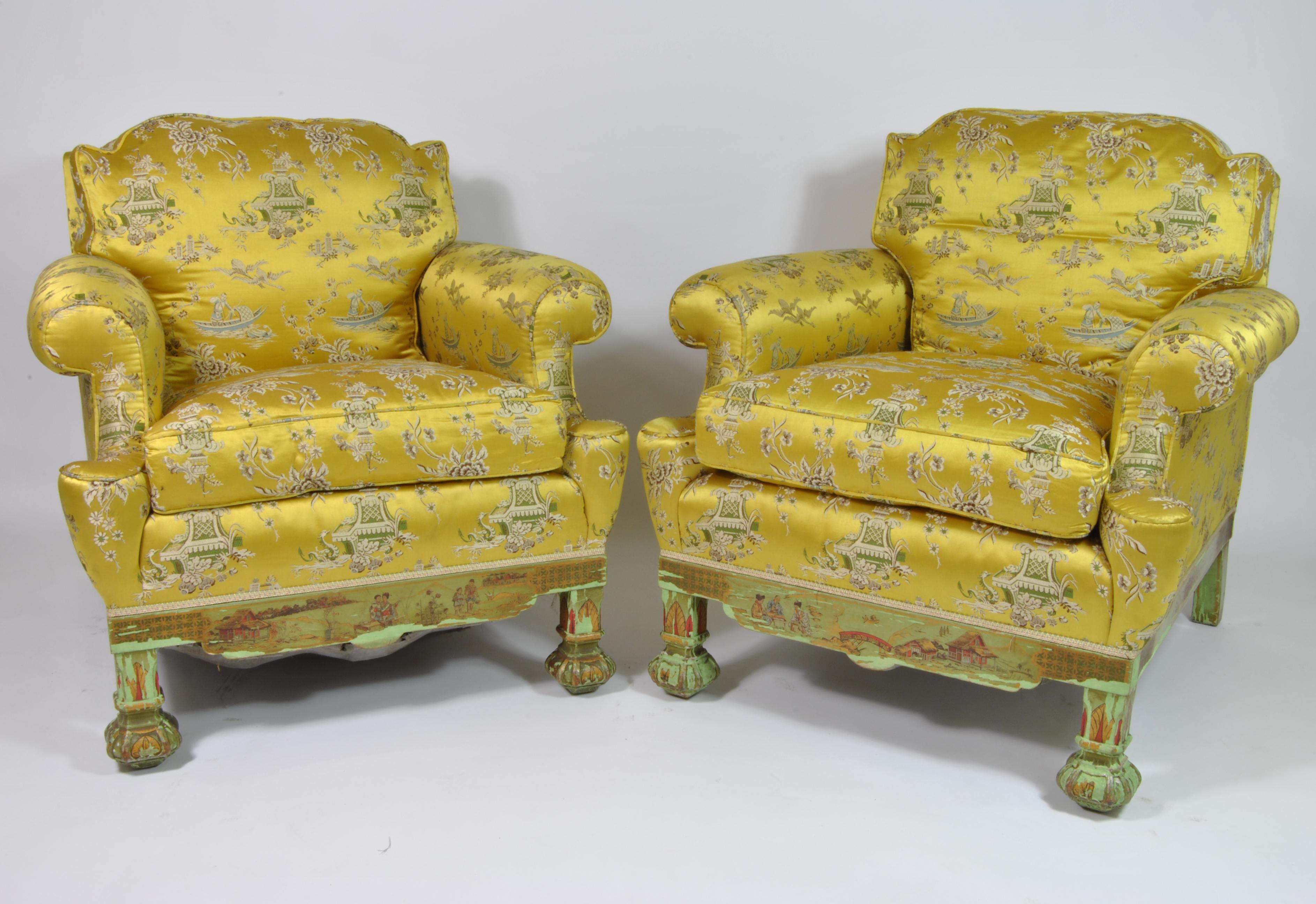 Silk Chinoiserie Living Room with Sofa and Armchairs, France, 1890 For Sale