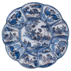 Antique Chinoiserie Lobed Dish in Blue and Purple Delft, circa 1680
