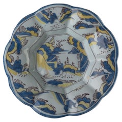 Antique Chinoiserie Lobed Dish in Blue, Yellow and Purple, Delft, 1680-1690