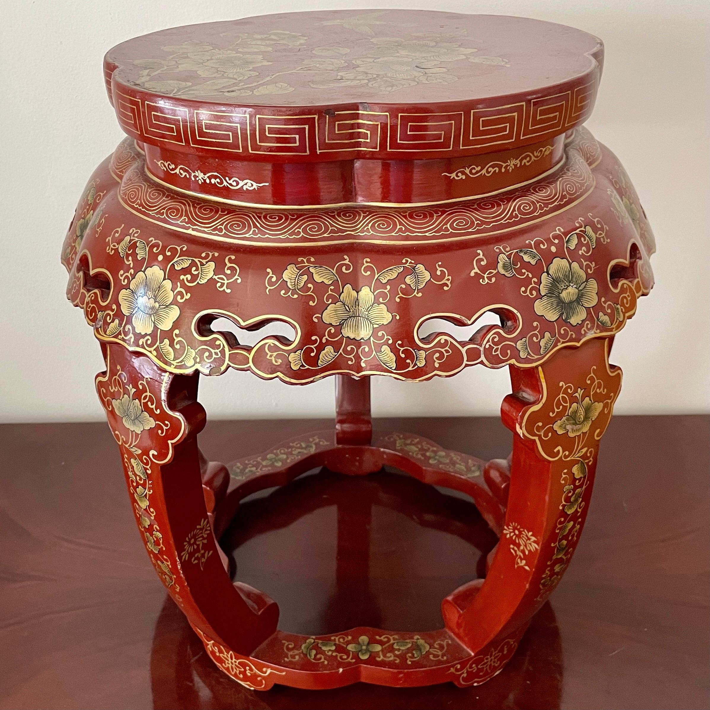 Wood Chinoiserie Low Stool in Original Finish For Sale