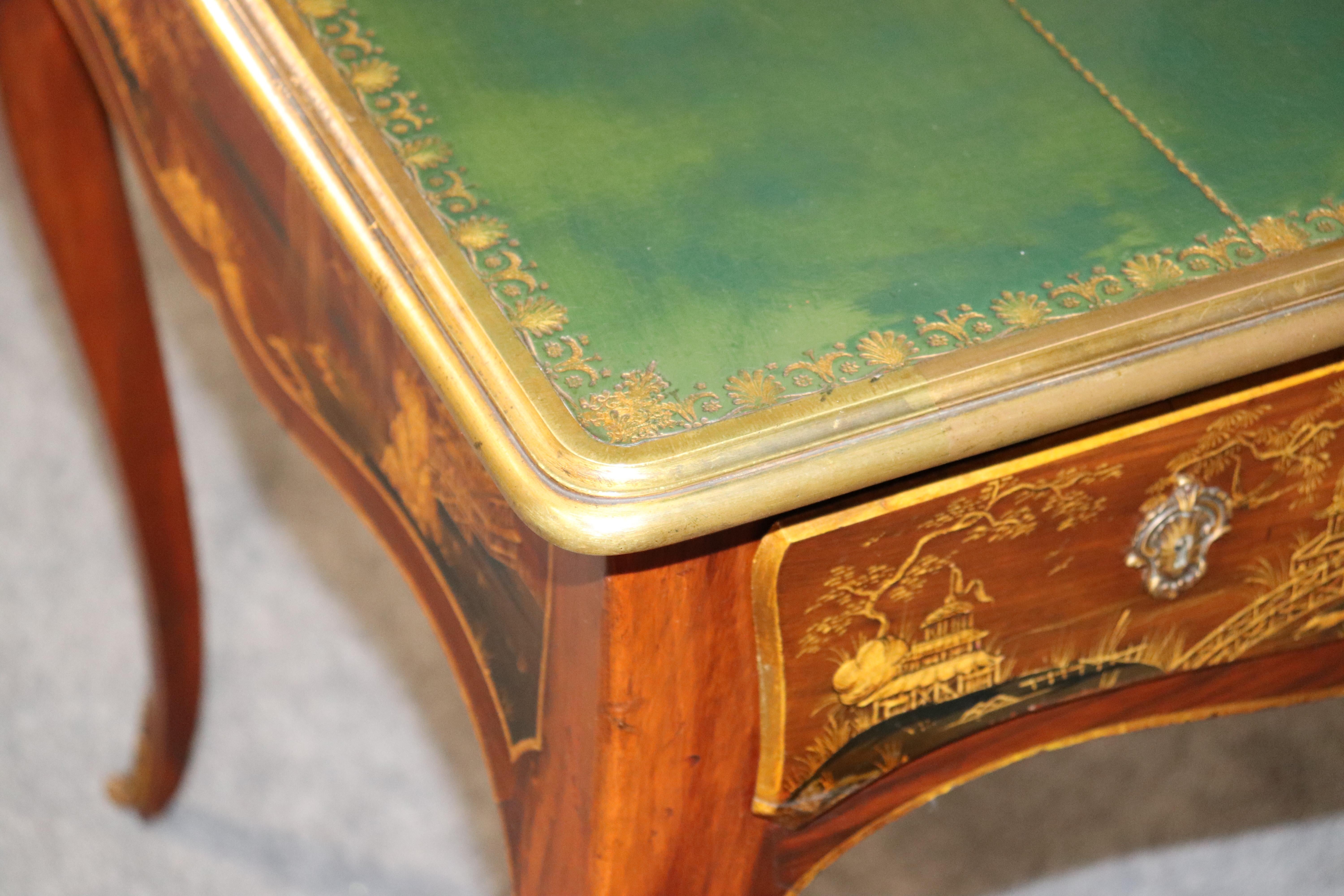 Chinoiserie Maison Jansen Louis XV Bronze Mounted Leather Top Writing Desk 11