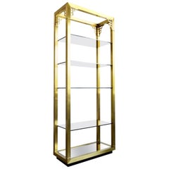 Chinoiserie Mastercraft Style Brass with Smoked & Mirrored Glass Shelves Étagère