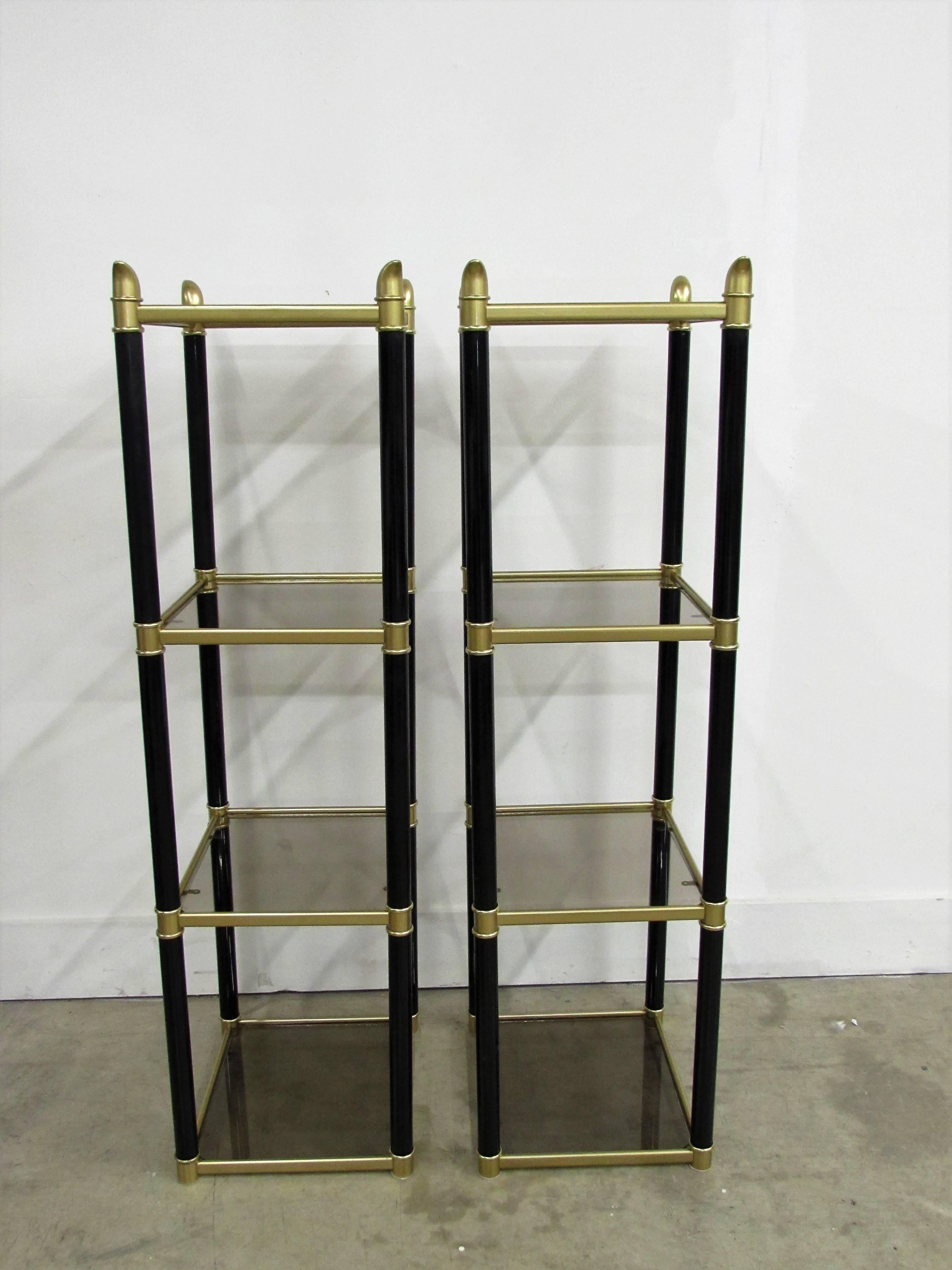 Hollywood Regency Chinoiserie Metal Black and Gold Étagerés, Pair For Sale