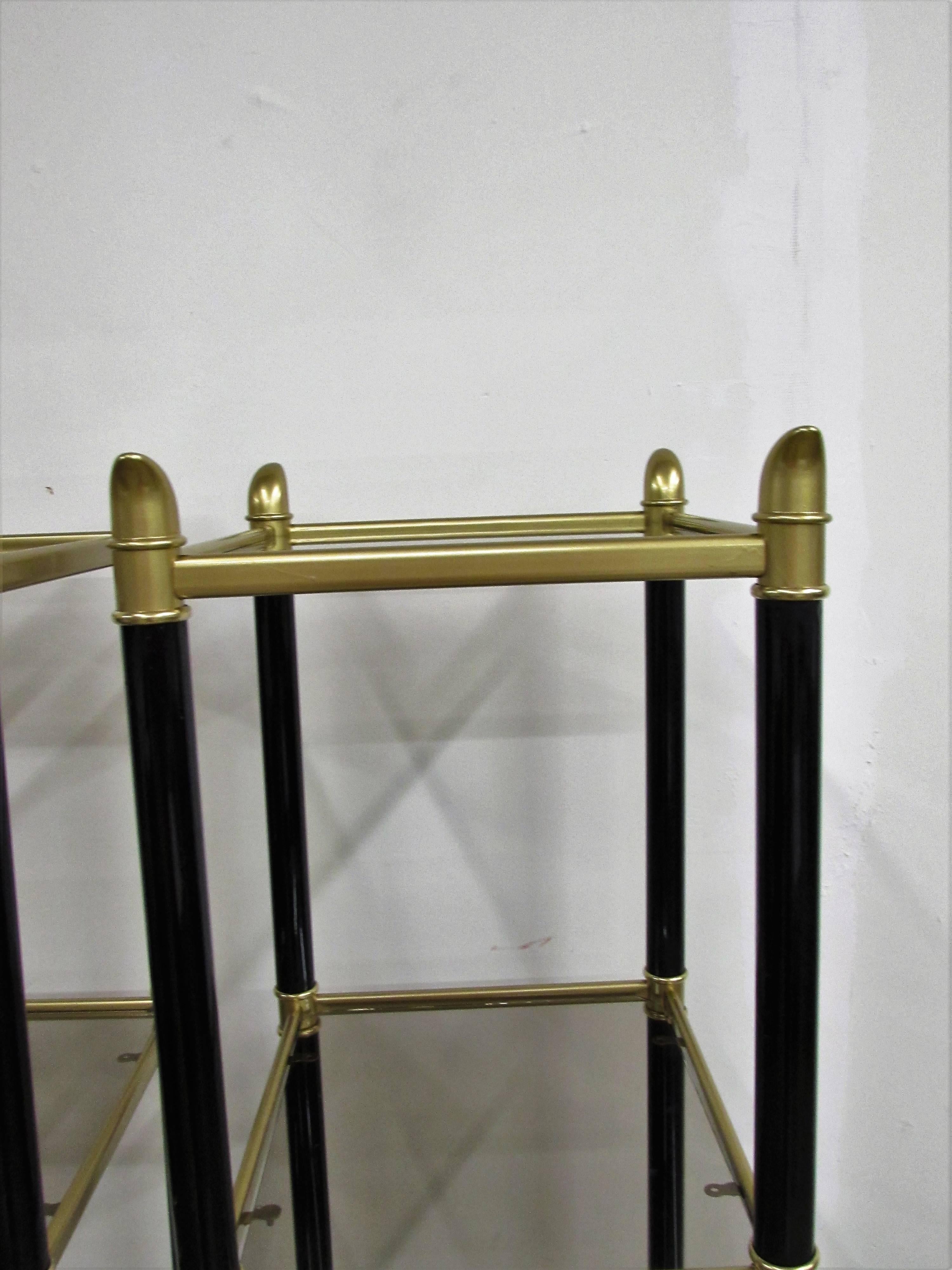 American Chinoiserie Metal Black and Gold Étagerés, Pair For Sale