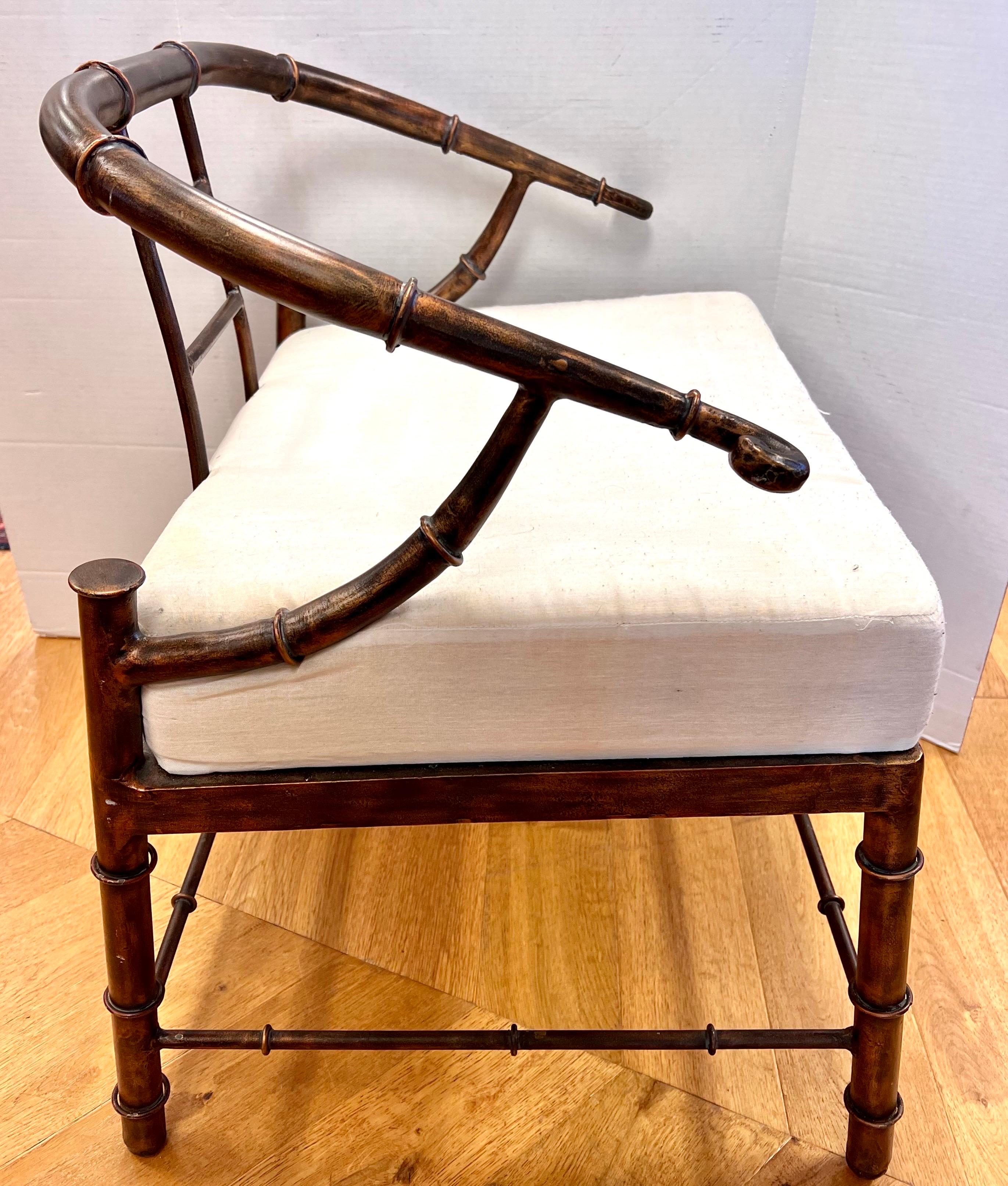 Chinoiserie Metal Faux Bamboo Chair by Pengelly for Mastercraft In Good Condition In West Hartford, CT